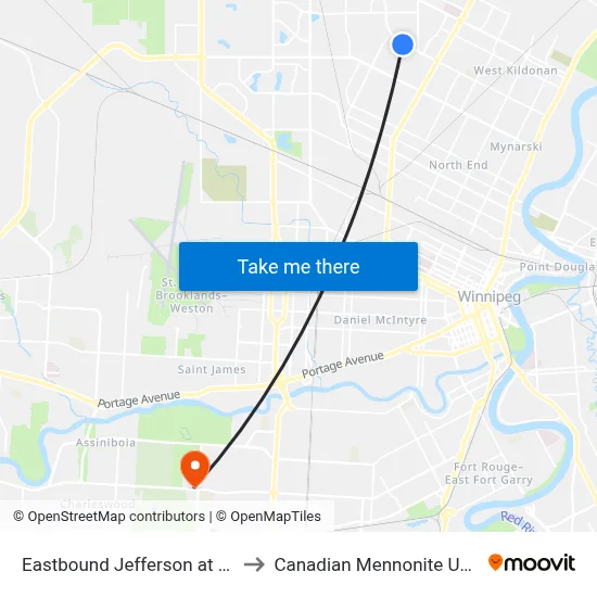 Eastbound Jefferson at Marbury to Canadian Mennonite University map