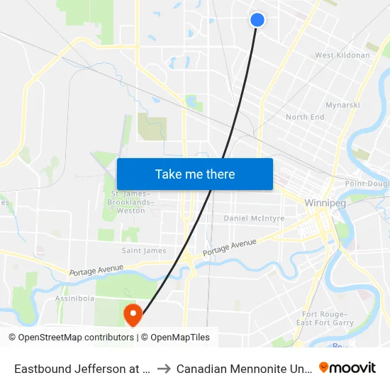 Eastbound Jefferson at Adsum to Canadian Mennonite University map