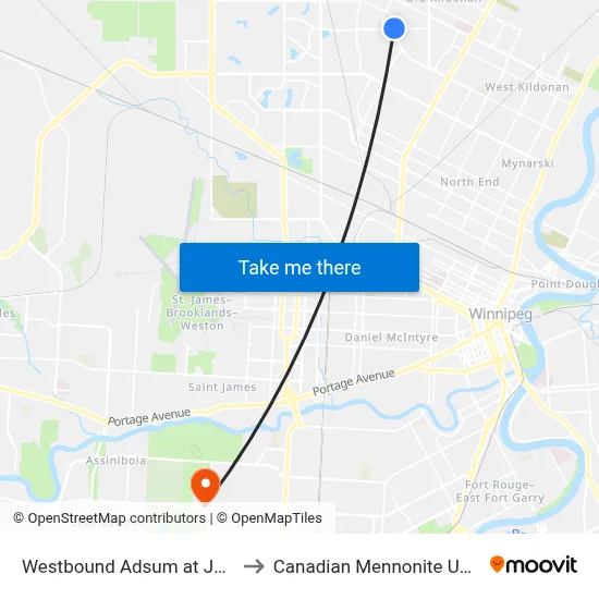 Westbound Adsum at Jefferson to Canadian Mennonite University map