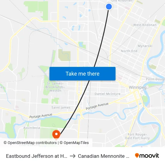 Eastbound Jefferson at Hiddleston to Canadian Mennonite University map