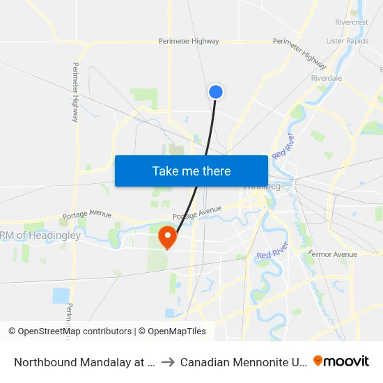 Northbound Mandalay at Anneville to Canadian Mennonite University map