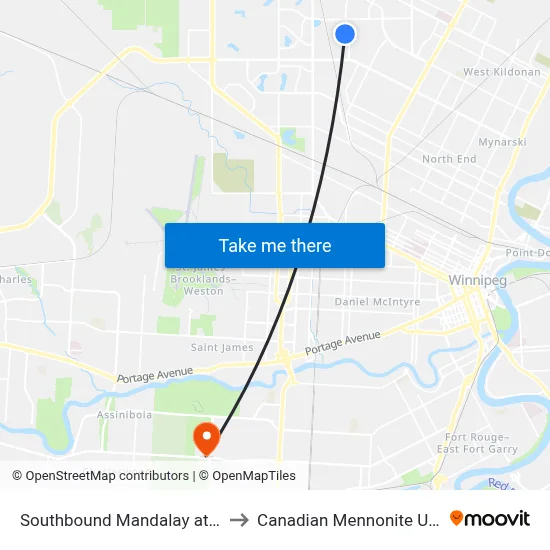 Southbound Mandalay at Margate to Canadian Mennonite University map