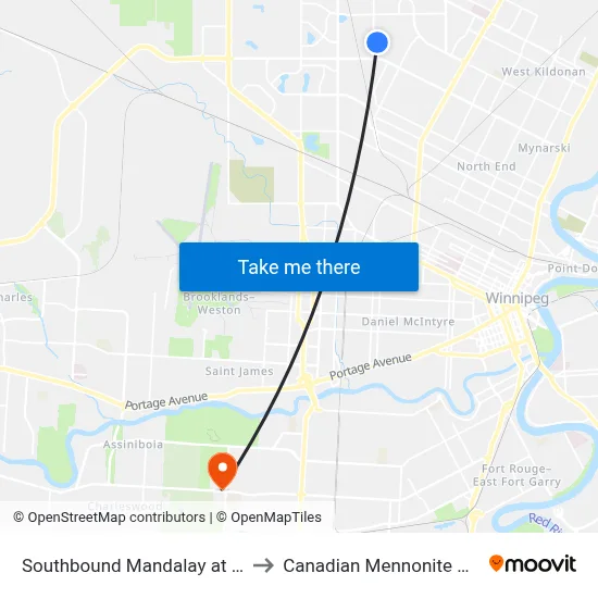 Southbound Mandalay at Mapleton to Canadian Mennonite University map