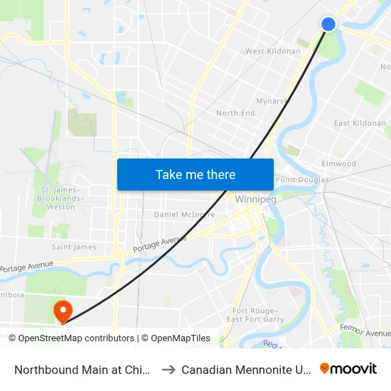Northbound Main at Chief Peguis to Canadian Mennonite University map