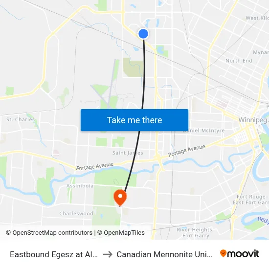 Eastbound Egesz at Alwood to Canadian Mennonite University map