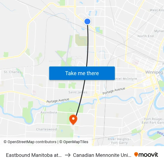 Eastbound Manitoba at Egesz to Canadian Mennonite University map