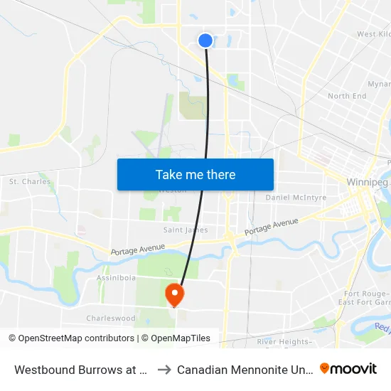 Westbound Burrows at Haddon to Canadian Mennonite University map