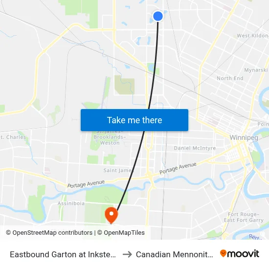 Eastbound Garton at Inkster Garden North to Canadian Mennonite University map