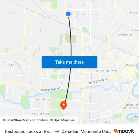 Eastbound Lucas at Barnham to Canadian Mennonite University map