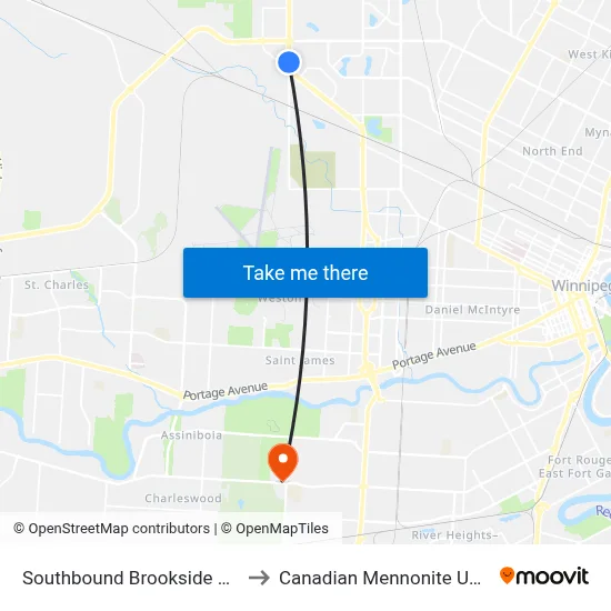 Southbound Brookside at Lucas to Canadian Mennonite University map