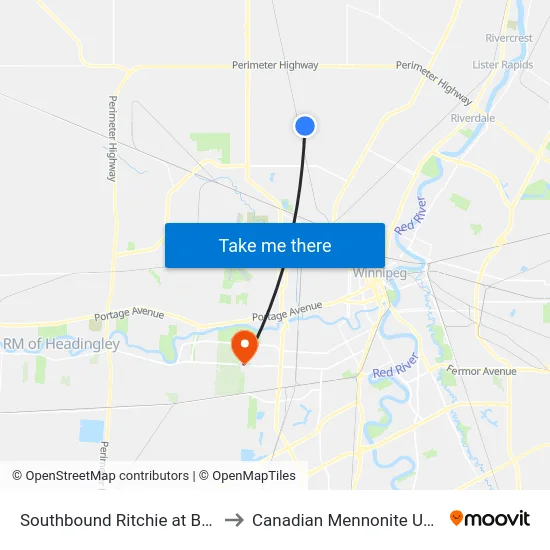Southbound Ritchie at Boundary to Canadian Mennonite University map