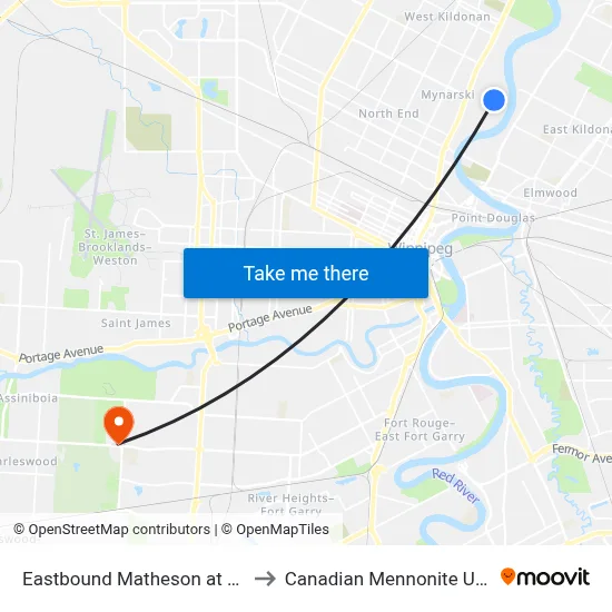 Eastbound Matheson at St. Cross to Canadian Mennonite University map