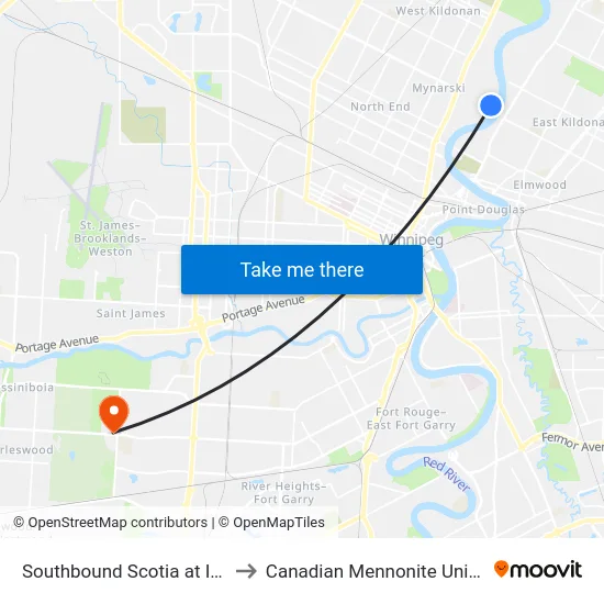 Southbound Scotia at Inkster to Canadian Mennonite University map