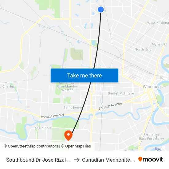 Southbound Dr Jose Rizal at Santa Fe to Canadian Mennonite University map