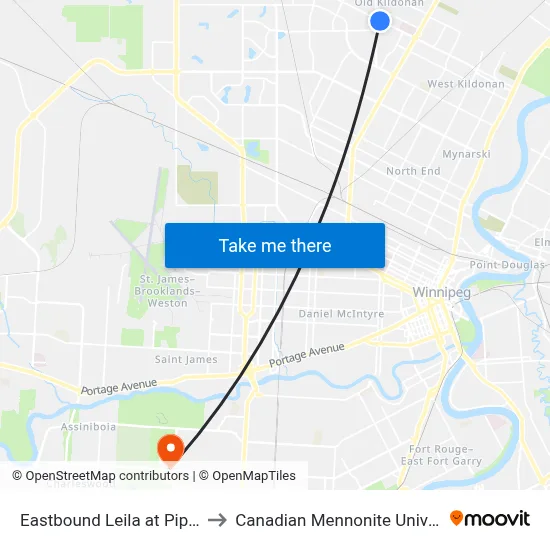 Eastbound Leila at Pipeline to Canadian Mennonite University map