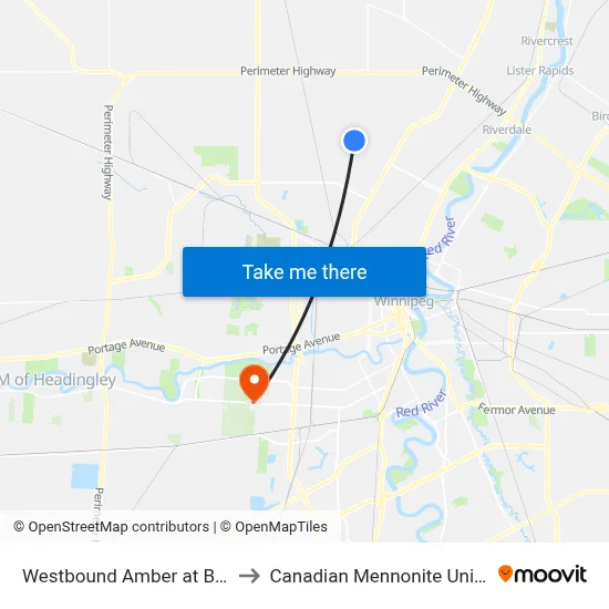 Westbound Amber at Brenner to Canadian Mennonite University map