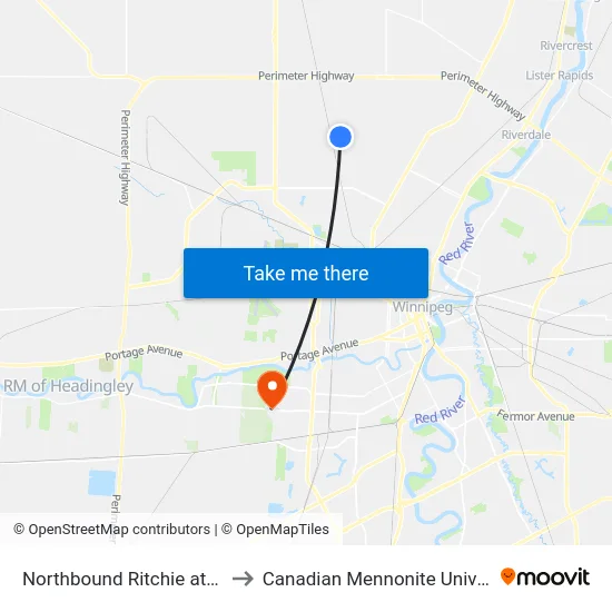 Northbound Ritchie at Leila to Canadian Mennonite University map