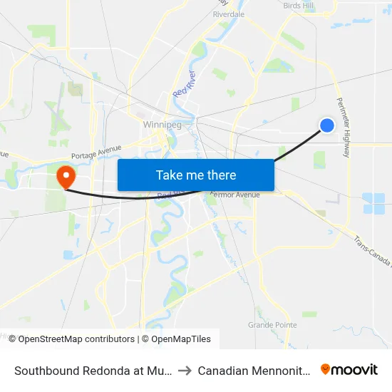 Southbound Redonda at Murdoch Mackay to Canadian Mennonite University map
