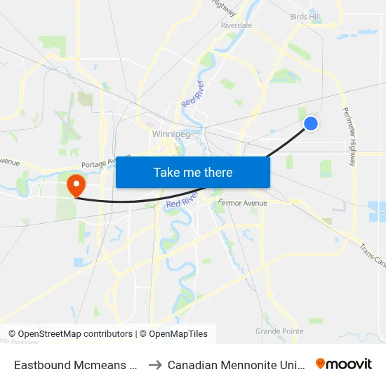 Eastbound Mcmeans at Day to Canadian Mennonite University map