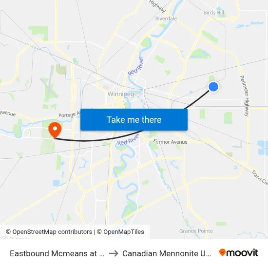 Eastbound Mcmeans at Winona to Canadian Mennonite University map
