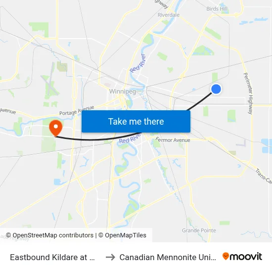 Eastbound Kildare at Winona to Canadian Mennonite University map