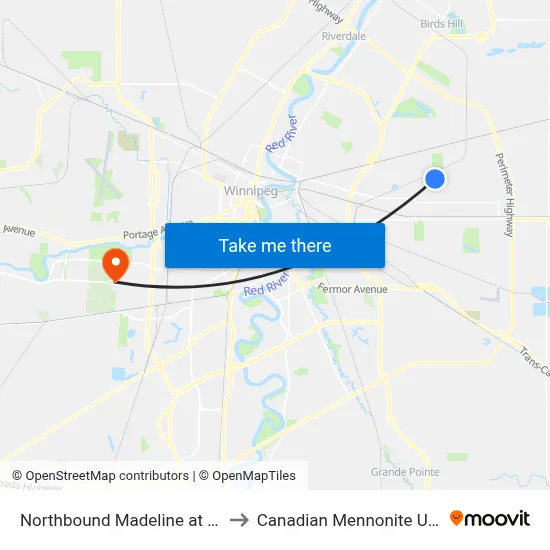 Northbound Madeline at Newman to Canadian Mennonite University map