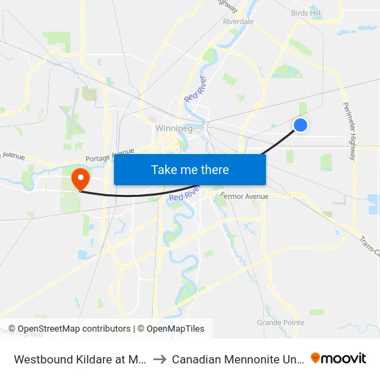 Westbound Kildare at Madeline to Canadian Mennonite University map