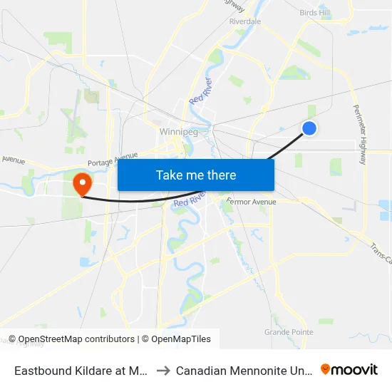 Eastbound Kildare at Madeline to Canadian Mennonite University map