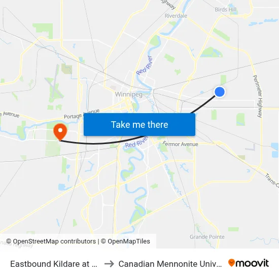 Eastbound Kildare at Hoka to Canadian Mennonite University map