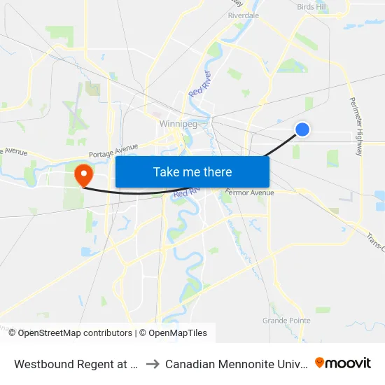 Westbound Regent at Hoka to Canadian Mennonite University map