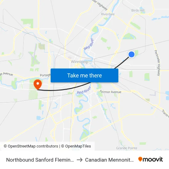 Northbound Sanford Fleming at Whiteway to Canadian Mennonite University map