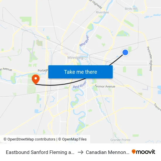 Eastbound Sanford Fleming at Meadow Gate East to Canadian Mennonite University map
