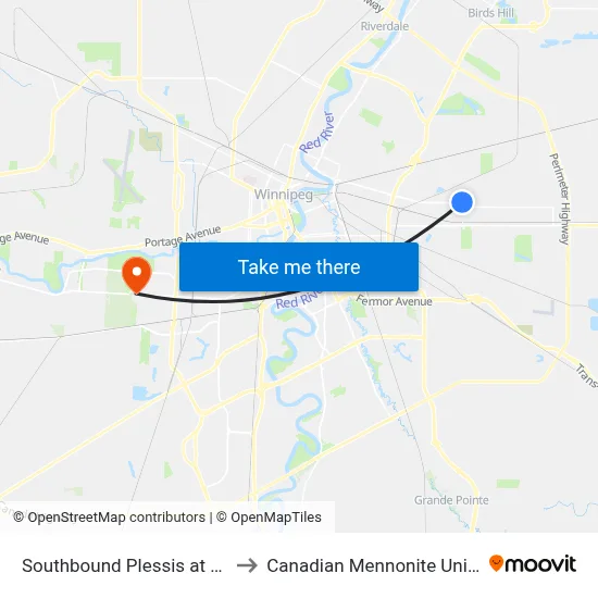 Southbound Plessis at Regent to Canadian Mennonite University map
