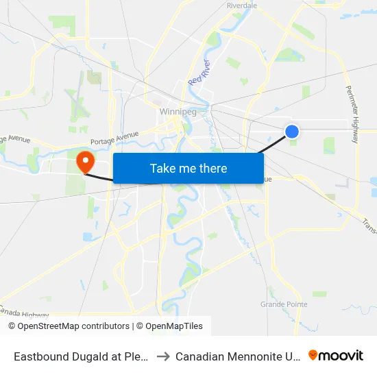 Eastbound Dugald at Plessis East to Canadian Mennonite University map