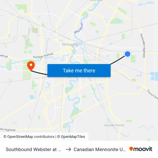 Southbound Webster at Copeland to Canadian Mennonite University map