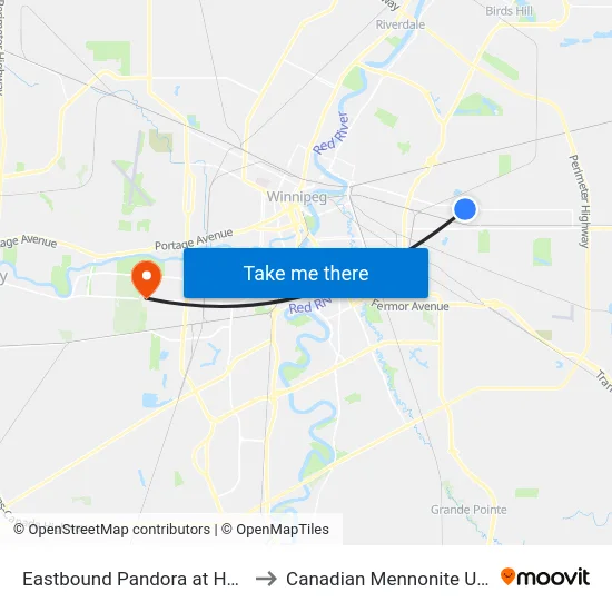 Eastbound Pandora at Heartstone to Canadian Mennonite University map