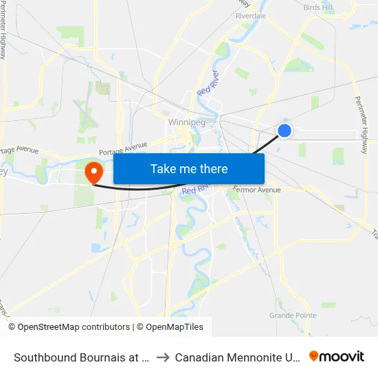 Southbound Bournais at Pandora to Canadian Mennonite University map
