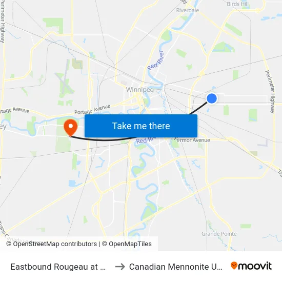 Eastbound Rougeau at Bournais to Canadian Mennonite University map