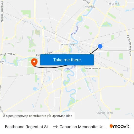 Eastbound Regent at Starlight to Canadian Mennonite University map