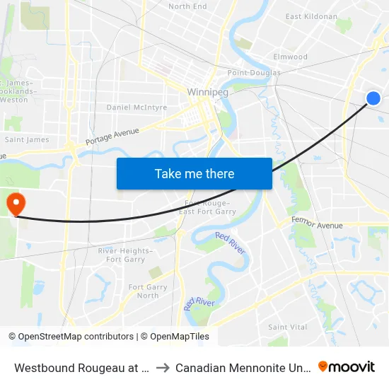Westbound Rougeau at Regent to Canadian Mennonite University map