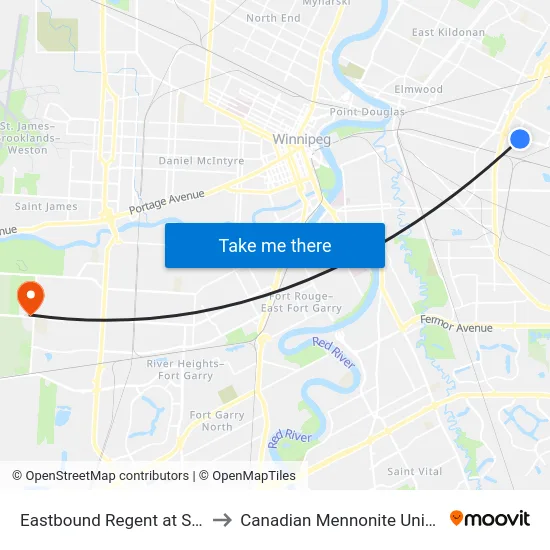Eastbound Regent at Stapon to Canadian Mennonite University map