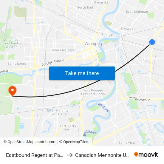 Eastbound Regent at Panet East to Canadian Mennonite University map