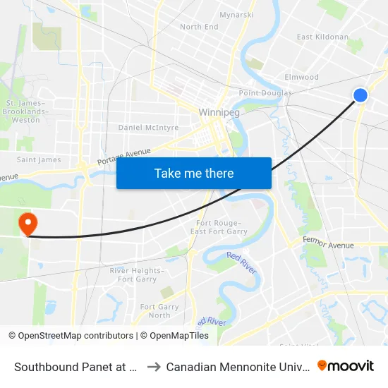 Southbound Panet at Clyde to Canadian Mennonite University map