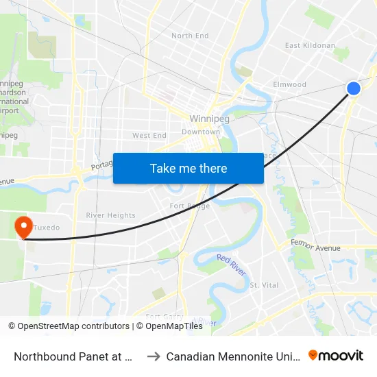 Northbound Panet at Munroe to Canadian Mennonite University map