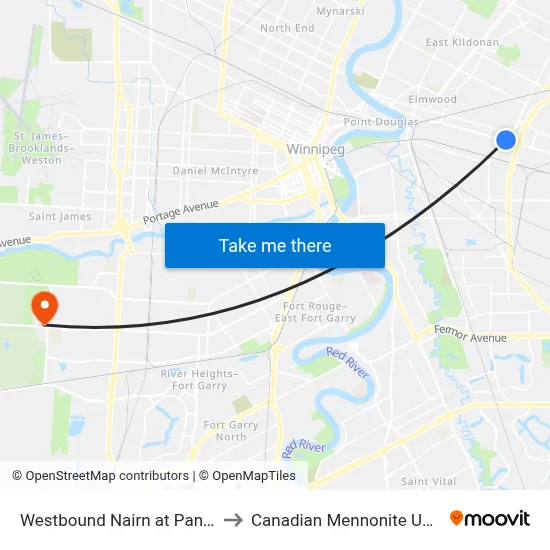 Westbound Nairn at Panet West to Canadian Mennonite University map