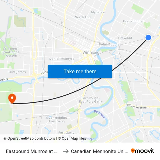 Eastbound Munroe at Molson to Canadian Mennonite University map