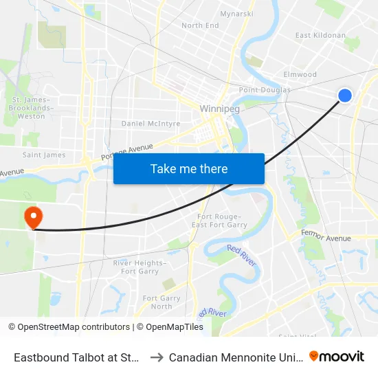 Eastbound Talbot at Stapleton to Canadian Mennonite University map