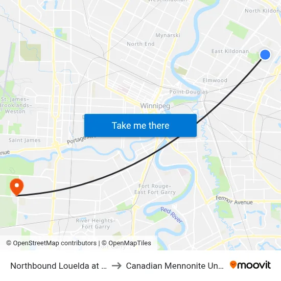 Northbound Louelda at Antrim to Canadian Mennonite University map