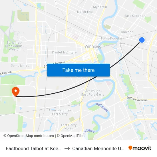 Eastbound Talbot at Keenleyside to Canadian Mennonite University map