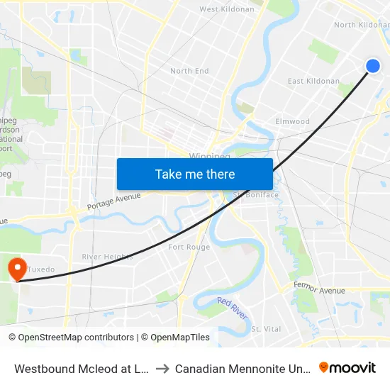 Westbound Mcleod at Louelda to Canadian Mennonite University map